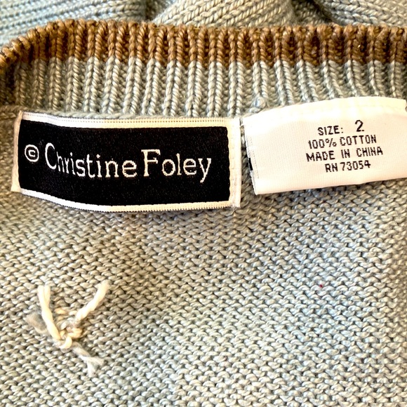 Christine Foley 100% Blue Cotton Golfers Knit Sweater Cardigan sz 2 - Picture 4 of 4